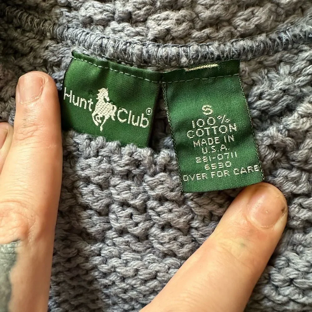 Hunt Club Patchwork Chunky Knit Crewneck Sweater - Light Blue